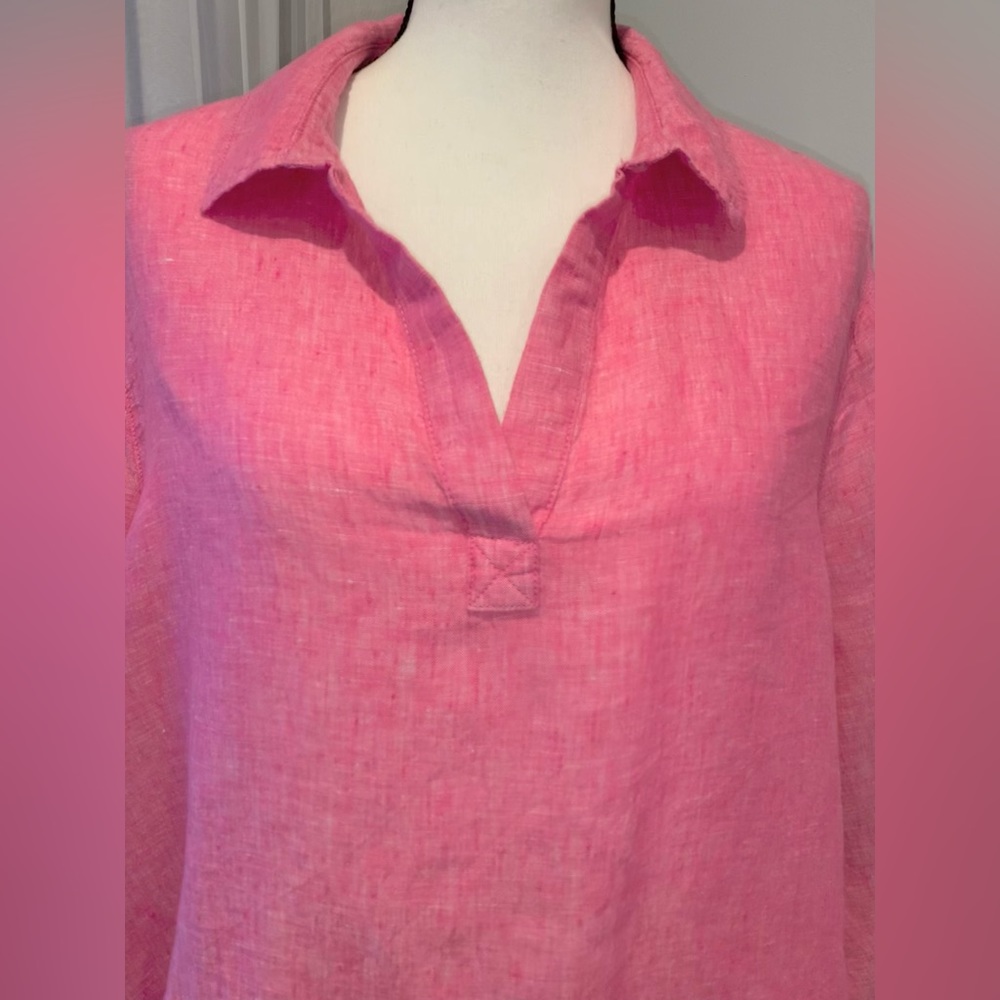 TAHARI pink linen shirt women’s size 1X xl 3/4 sleeves